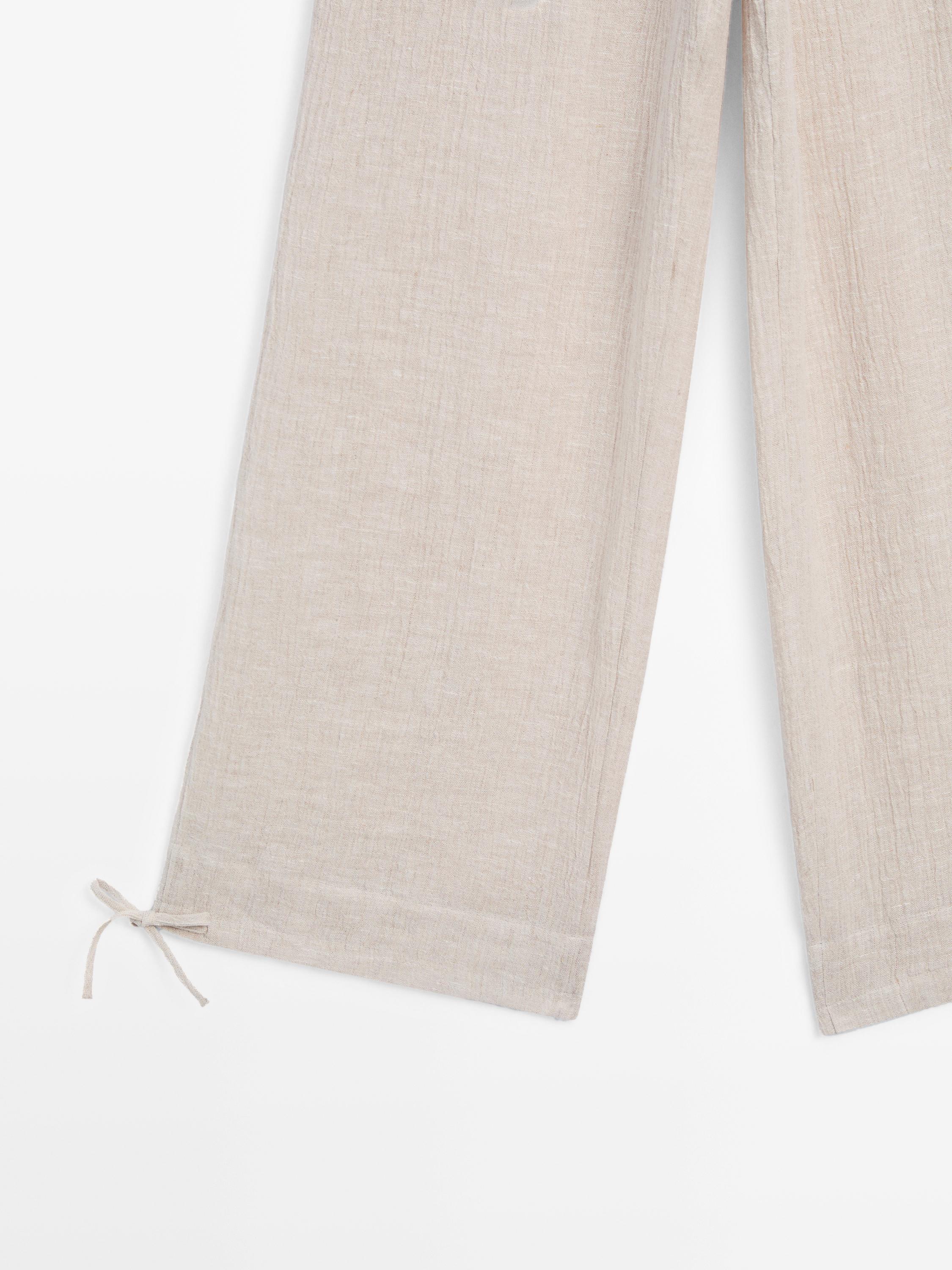 100% linen waffle-knit sarouel trousers
